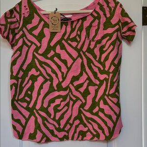Chic Pink and Green Zebra Print Women's Tee